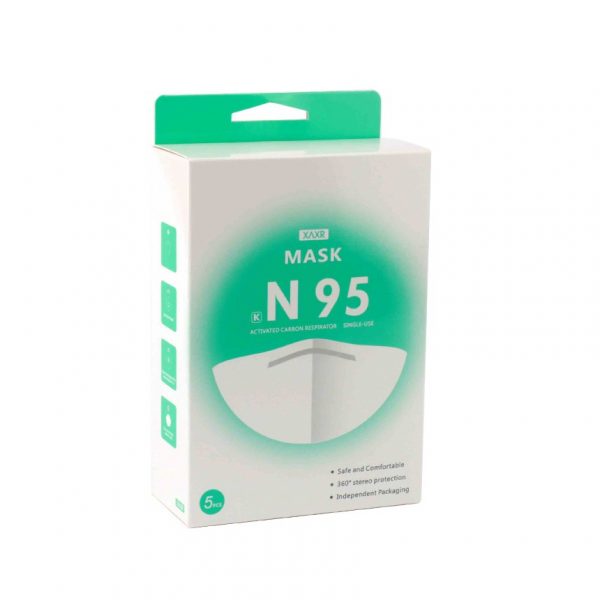 Folding carton retail box with hanger for N95 mask